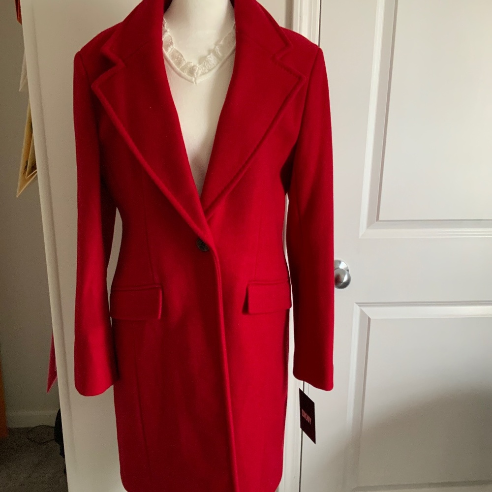 DKNY Red Women’s Coat, NWT, Size M, Wool Blend Coat